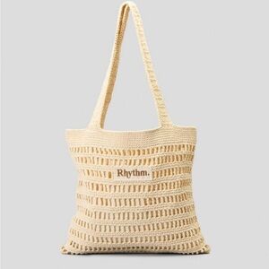 NWT Rhythm. Beige Crochet Open-Weave Tote Bag